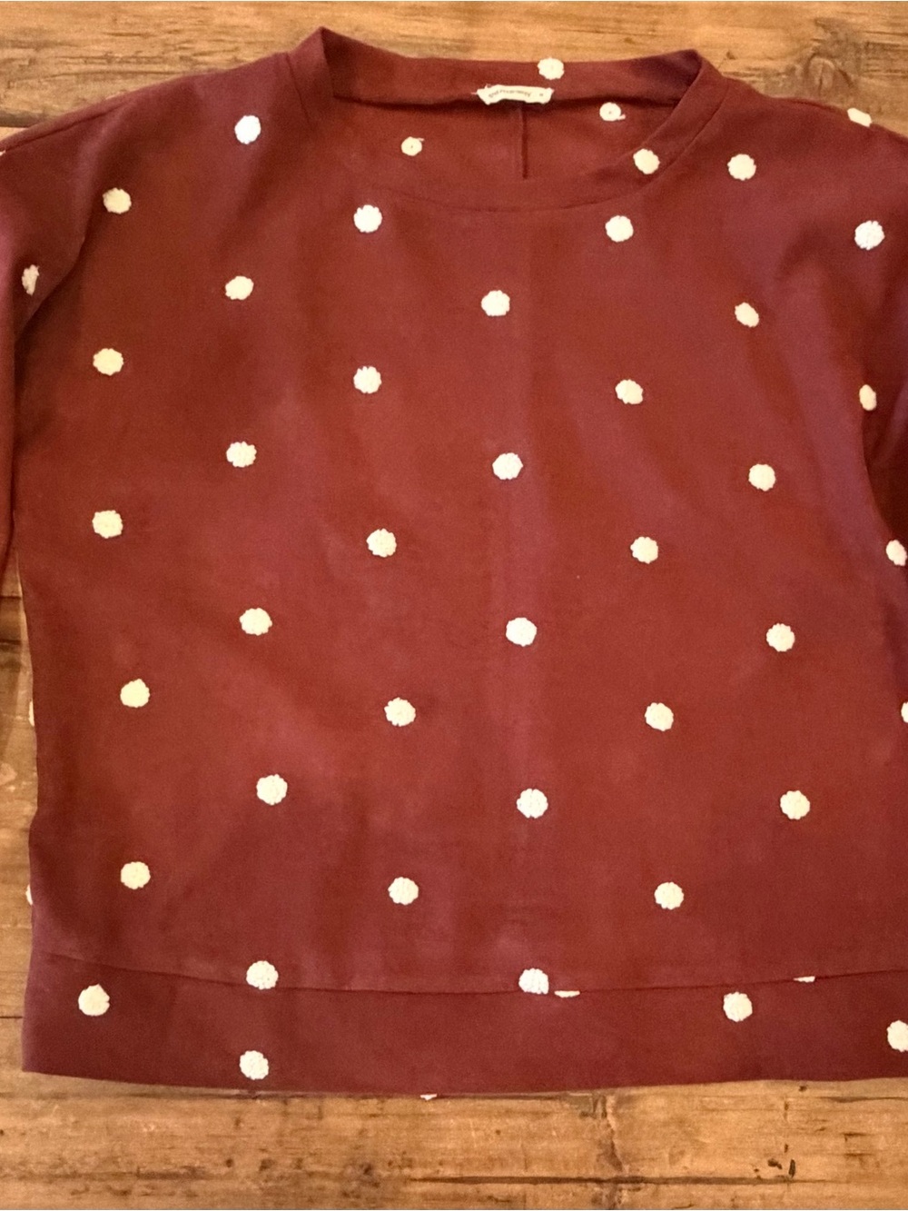 Women’s Burgundy Polka Dot Pullover Blouse - Cream Dot Detail